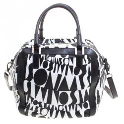 Pre Owned Missoni Black and White Leather Logo Print Tote