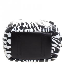 Pre Owned Missoni Black and White Leather Logo Print Tote