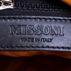 Pre Owned Missoni Black and White Leather Logo Print Tote