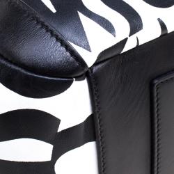 Pre Owned Missoni Black and White Leather Logo Print Tote