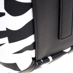 Pre Owned Missoni Black and White Leather Logo Print Tote