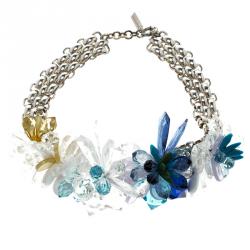 Missoni Blue Crystal Flower Silver Tone Necklace