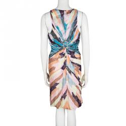 Pre Owned Missoni Multicolor Perforated Knit Draped Buckle Detail Sleeveless Dress L