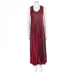 Pre Owned Missoni Multicolor Striped Knit Pleated Sleeveless Maxi Dress M