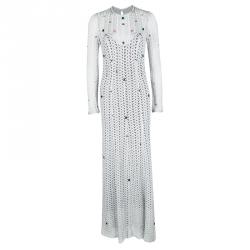 Pre Owned Missoni Metallic Lurex Perforated Knit Embellished Maxi Dress S