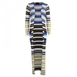 Pre Owned Missoni Multicolor Striped Lurex Knit Detail Open Front Long Cardigan S