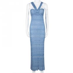 Pre Owned Missoni Blue Perforated Knit Sleeveless Maxi Dress S