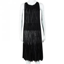 Pre Owned Missoni Monochrome Knit Fringe Detail Sleeveless Dress S