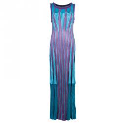 Pre Owned Missoni Blue Patterned Knit Maxi Dress M