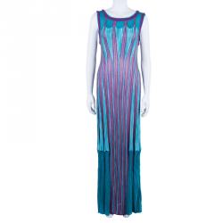 Pre Owned Missoni Blue Patterned Knit Maxi Dress M