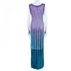 Pre Owned Missoni Blue Patterned Knit Maxi Dress M