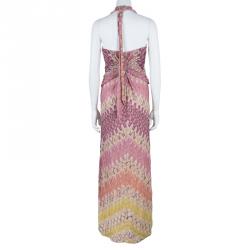 Pre Owned Missoni Pink Multicolor Halter Back Knit Maxi Dress M