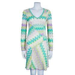 Pre Owned Missoni Multicolor Knit Long Sleeve Knee Length Dress S