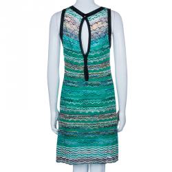 Pre Owned Missoni Green Wave Knit Sleeveless Dress S