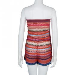 Missoni Multicolor Zig-Zag Pattern Knit Strapless Romper S