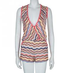 Missoni Multicolor Knit Ruffle Trim Overlap Detail Romper S