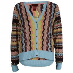 Pre Owned Missoni Multicolor Zig Zag Knit Cardigan XL
