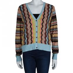 Pre Owned Missoni Multicolor Zig Zag Knit Cardigan XL