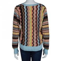 Pre Owned Missoni Multicolor Zig Zag Knit Cardigan XL