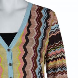 Pre Owned Missoni Multicolor Zig Zag Knit Cardigan XL