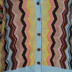 Pre Owned Missoni Multicolor Zig Zag Knit Cardigan XL