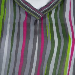 Pre Owned Missoni Multicolor Striped Silk Fitted Waist Dolman Sleeve Blouse M
