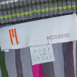 Pre Owned Missoni Multicolor Striped Silk Fitted Waist Dolman Sleeve Blouse M