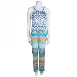 Pre Owned Missoni Mare Multicolor Knit Wave Pattern Sleeveless Sheer Jumpsuit M