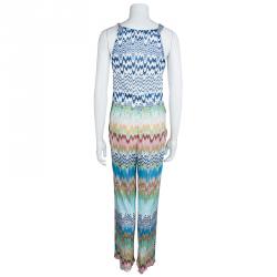 Pre Owned Missoni Mare Multicolor Knit Wave Pattern Sleeveless Sheer Jumpsuit M