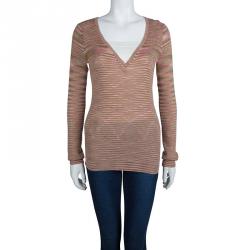 Pre Owned Missoni Multicolor Striped Cashmere V-Neck Sweater S