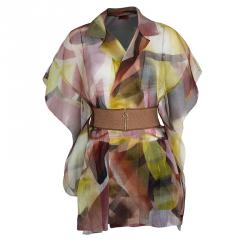 Pre Owned Missoni Multicolor Printed Organza Belted Sheer Kimono Top M