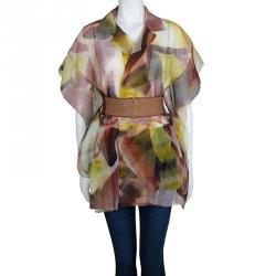 Pre Owned Missoni Multicolor Printed Organza Belted Sheer Kimono Top M