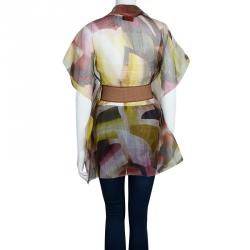 Pre Owned Missoni Multicolor Printed Organza Belted Sheer Kimono Top M