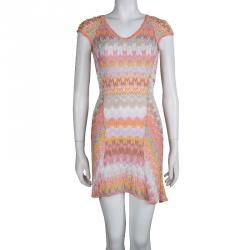 Pre Owned Missoni Multicolor Perforated Knit Patterned Sleeveless Dress S