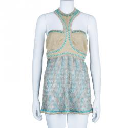 مملوكة مسبقًا بلوزة ميزوني ذهبي رقبة حمالات تريكو L