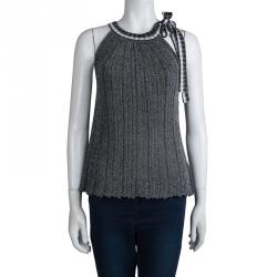 Pre Owned Missoni Silver Lurex Plisse Knit Sleeveless Top S