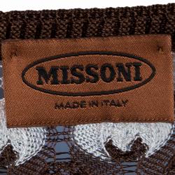 Pre Owned Missoni Multicolor Perforated Knit Short Sleeve Top L