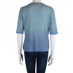 Pre Owned Missoni Blue Ombre Perforated Lurex Knit V-Neck Top M