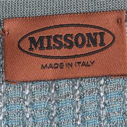 Pre Owned Missoni Blue Ombre Perforated Lurex Knit V-Neck Top M