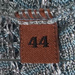 Pre Owned Missoni Blue Ombre Perforated Lurex Knit V-Neck Top M