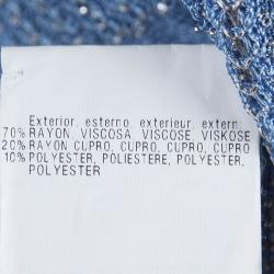 Pre Owned Missoni Blue Ombre Perforated Lurex Knit V-Neck Top M