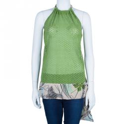 Pre Owned Missoni Green Knit Floral Halter Top L