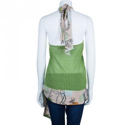 Pre Owned Missoni Green Knit Floral Halter Top L