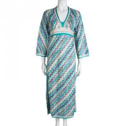 Pre Owned Missoni Mare Multicolor Chevron Pattern Lurex Knit Maxi Dress S