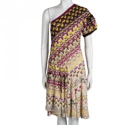 Pre Owned Missoni Multicolor Knit Ruffle Detail One Shoulder Dress S