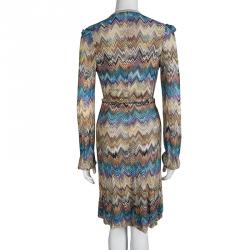 Pre Owned Missoni Multicolor Knit Chevron Pattern Tie Detail Dress M