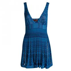 Pre Owned Missoni Mare Blue Chevron Knit Cutout Detail Babydoll Beach Dress S