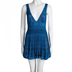 Pre Owned Missoni Mare Blue Chevron Knit Cutout Detail Babydoll Beach Dress S