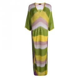 Pre Owned Missoni Mare Multicolor Patterned Perforated Knit Short Sleeve Maxi Dress L