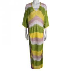 Pre Owned Missoni Mare Multicolor Patterned Perforated Knit Short Sleeve Maxi Dress L
